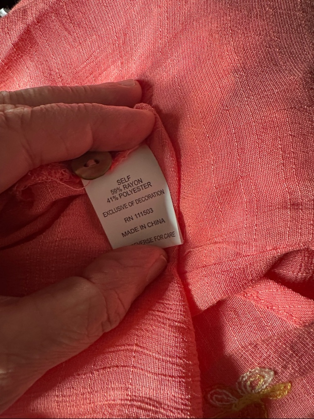 Hope Springs Embroidered Coral Pink  Blouse Size Large - Picture 11 of 13
